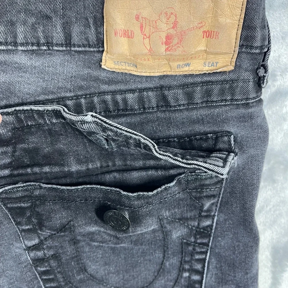 True Religion Rocco Jeans Mens 36x32 Relaxed Skinny Black Dark Wash Flap Pockets